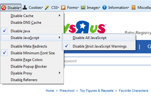 Web Developer Disable JavaScript Web Developer Disable JavaScript