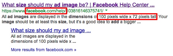 Facebook Image Ad Size SERP
