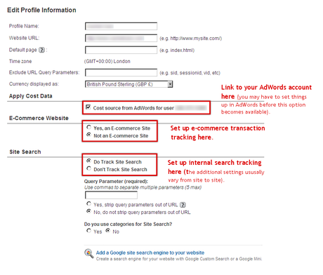 Analytics Profile Settings