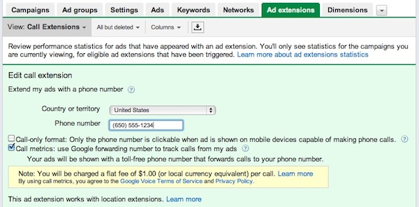 Call Extensions in AdWords