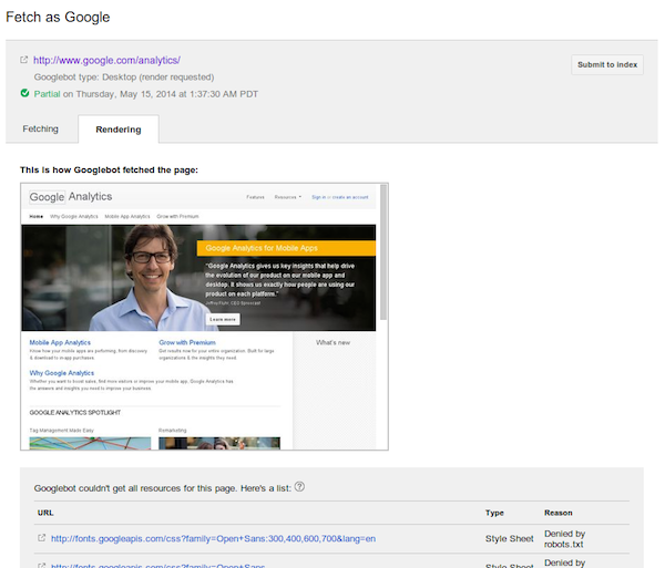 Fetch as Google Rendering Fetch as Google Rendering