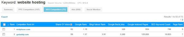 Website Hosting Keyword Competition