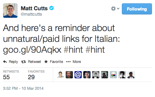 Matt Cutts tweet