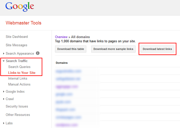 Download Latest Links Google Webmaster Tools