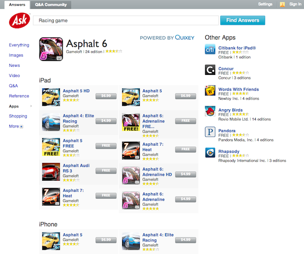 Quixey Integration with Ask Quixey Integration with Ask