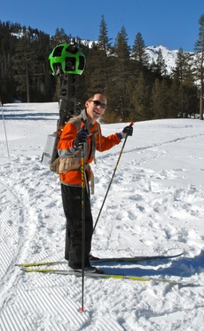 Luc Vincent engineering director taking the Street View Trekker for a trial run in Tahoe