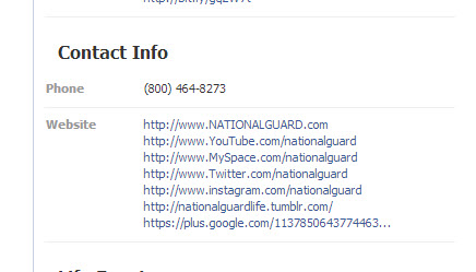 National Guard Facebook Page Links to Other Social Profiles