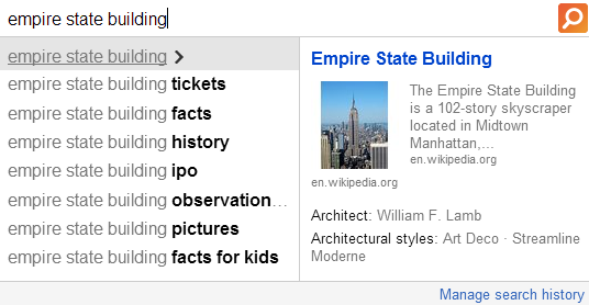 Empire State Building Bing Autosuggest