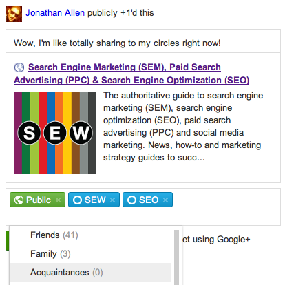 Sharing via Plus One Button Into Google Plus