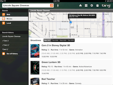 Bing for iPad give Movies the spotlight