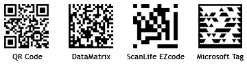 2D Barcode Popular Formats: QR Code, DataMatrix, ScanLife EZcode, and Microsoft Tag
