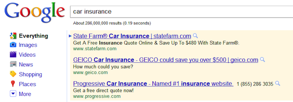 AdWords Car Insurance Example