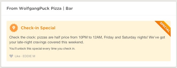 WolfgangPuck Pizza Check-in Special