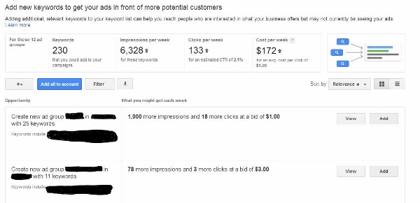 Add new keywords to account