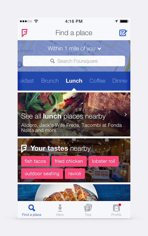 Foursquare See all lunch places nearby