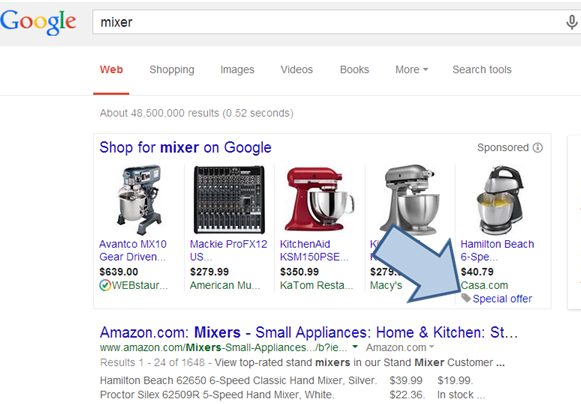 Google Special Offer for Mixer in Product Listing Ad Google Special Offer for Mixer in Product Listing Ad