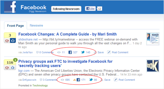 Digg Facebook Newsroom Front Page Example Digg Facebook Newsroom Front Page Example