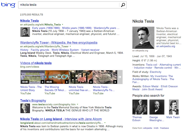 Nikola Tesla results on Bing