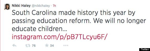 Nikki Haley tweet South Carolina will no longer educate children
