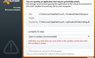 Warning from Virus protector regarding Facebook Skype