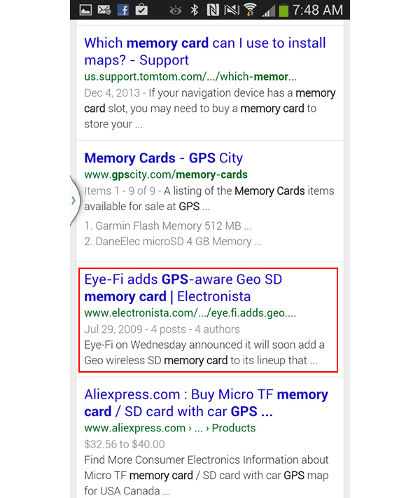 GPS Memory Card Mobile Search Results