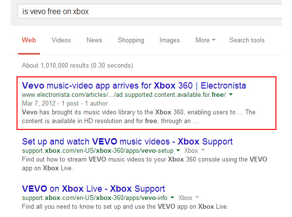 Is Vevo Free on Xbox Desktop Search Results