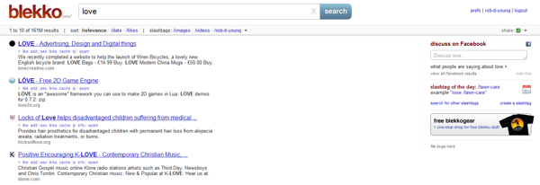 Blekko Search for Love