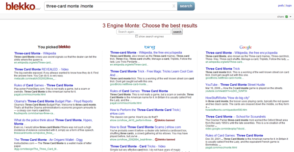 Blekko 3 Engine Monte Results Blekko 3 Engine Monte Results