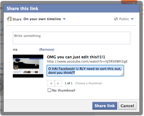 Edit Facebook shared link description